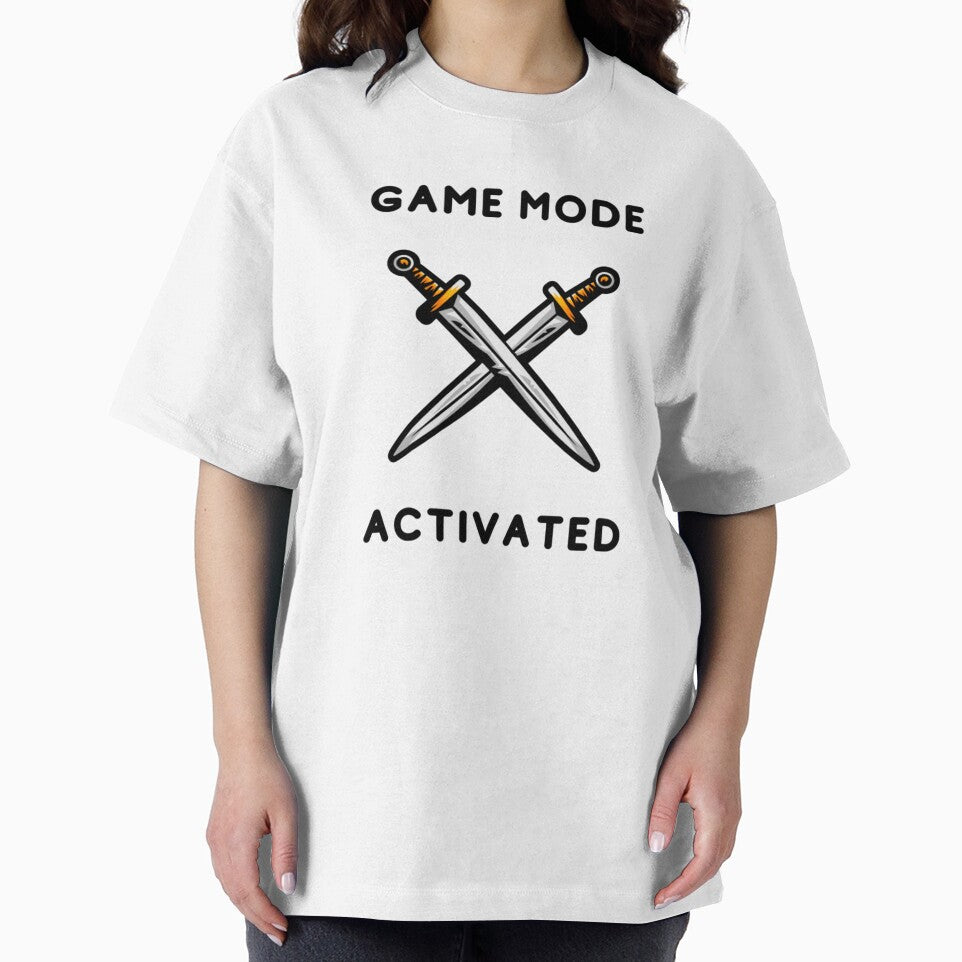 Game mode activated - Two crossed blades - Text based design illustration - Black text by Nemesiscrowd
