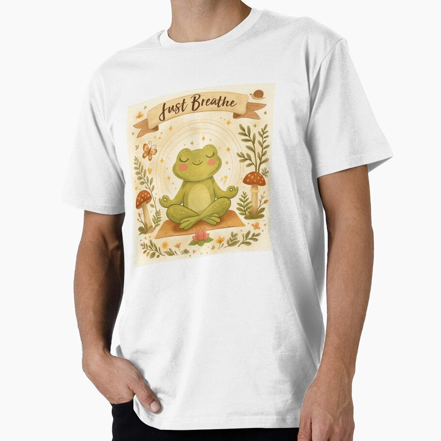 Just breathe Cute Frog Mindfulness Art by Turiva
