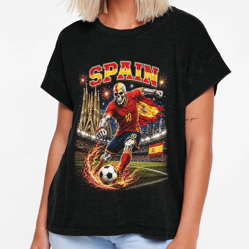 Spain Soccer Skeleton Retro Collage by OceanBandwear