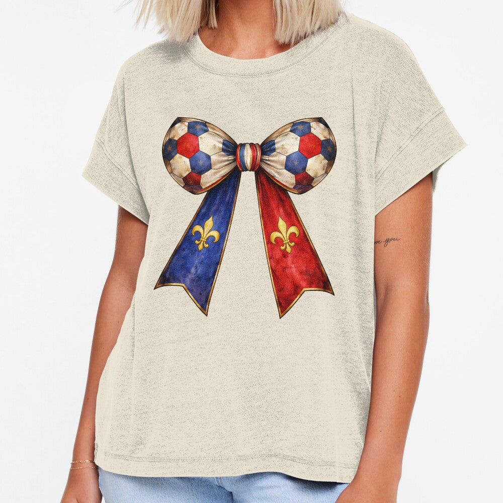 France Flag Patterned Patriotic Coquette Vintage Soccer Bow by MuniraWearify