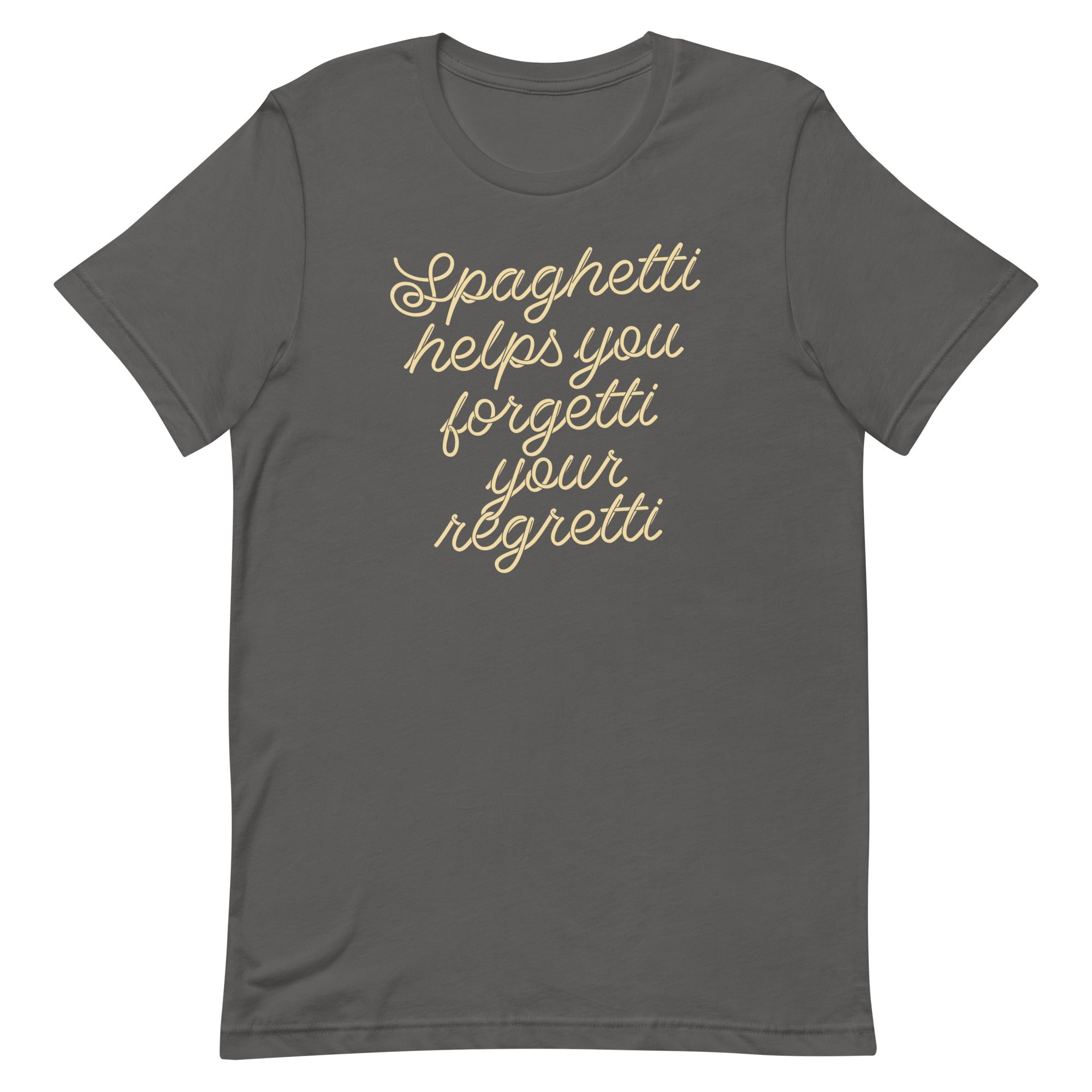Spaghetti Helps You Forgetti Your Regretti Men's Signature Tee