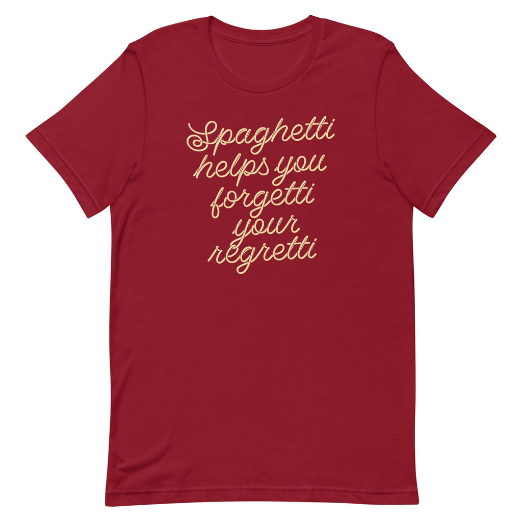 Spaghetti Helps You Forgetti Your Regretti Men's Signature Tee