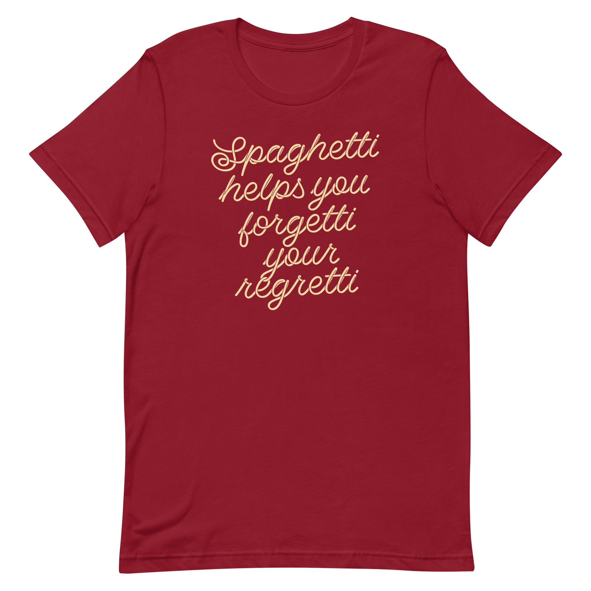 Spaghetti Helps You Forgetti Your Regretti Men's Signature Tee