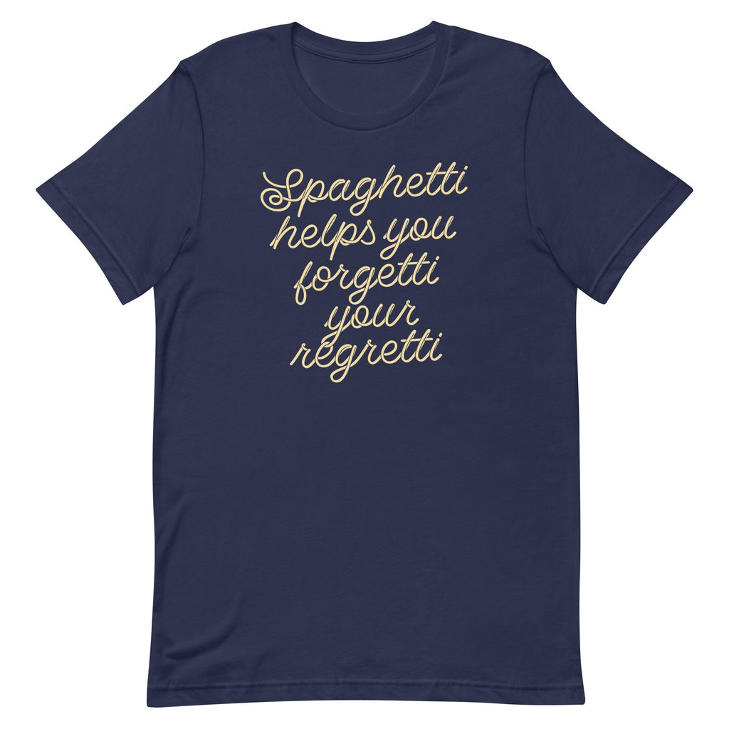Spaghetti Helps You Forgetti Your Regretti Men's Signature Tee
