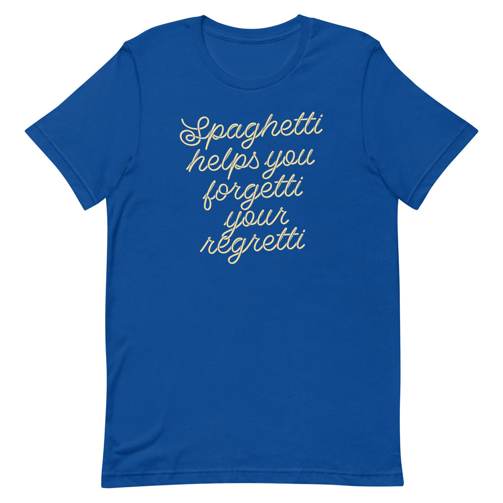 Spaghetti Helps You Forgetti Your Regretti Men's Signature Tee