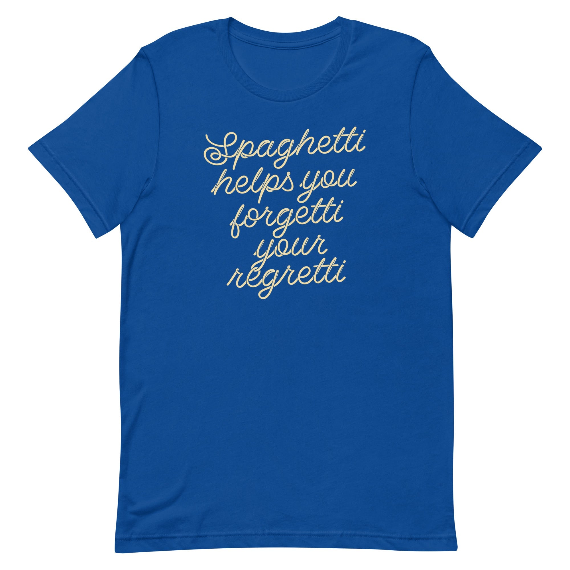 Spaghetti Helps You Forgetti Your Regretti Men's Signature Tee