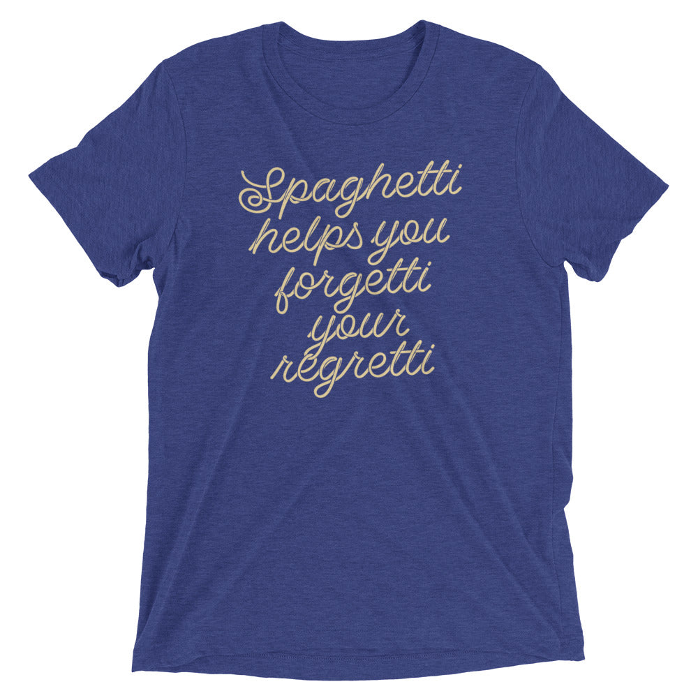 Spaghetti Helps You Forgetti Your Regretti Men's Tri-Blend Tee