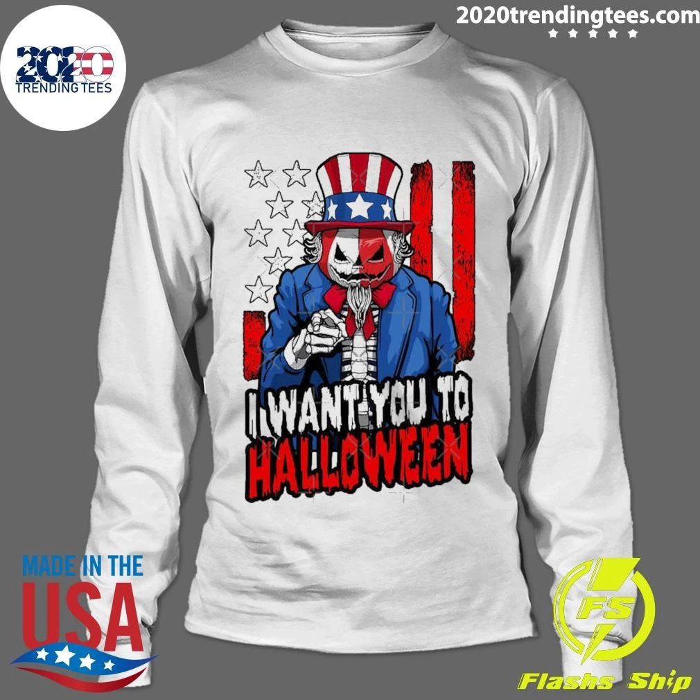 Patriotic Zombie Uncle Sam Pumpkin USA I Want You To Halloween Shirt