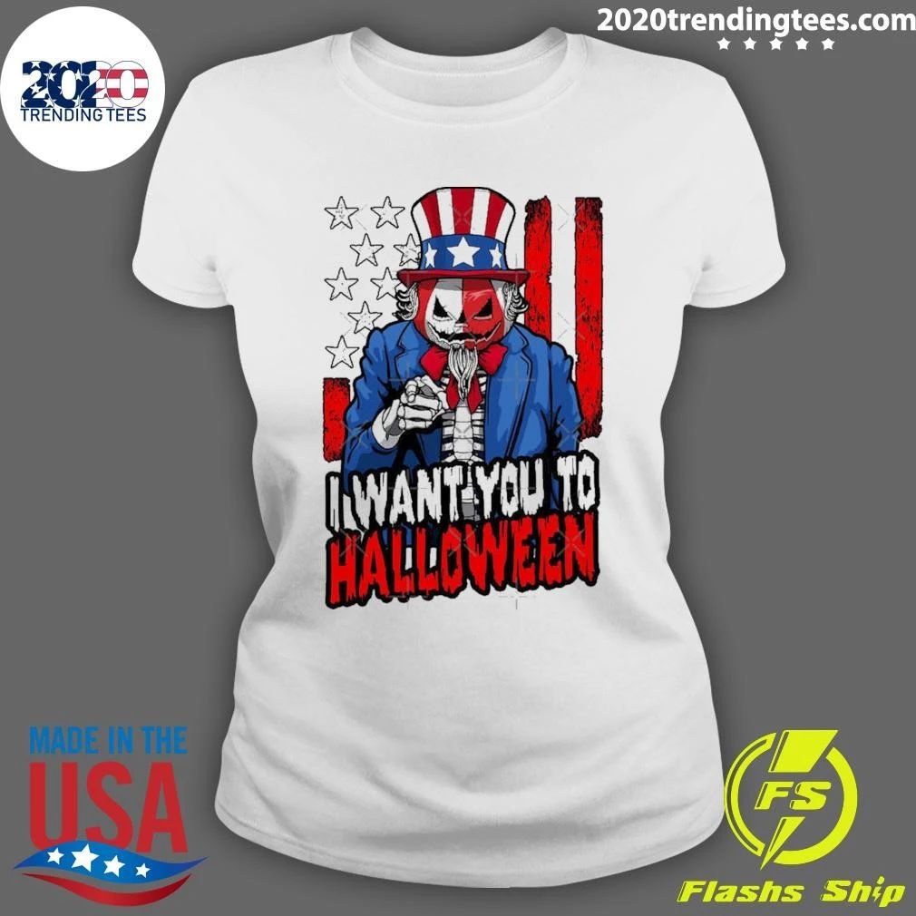 Patriotic Zombie Uncle Sam Pumpkin USA I Want You To Halloween Shirt