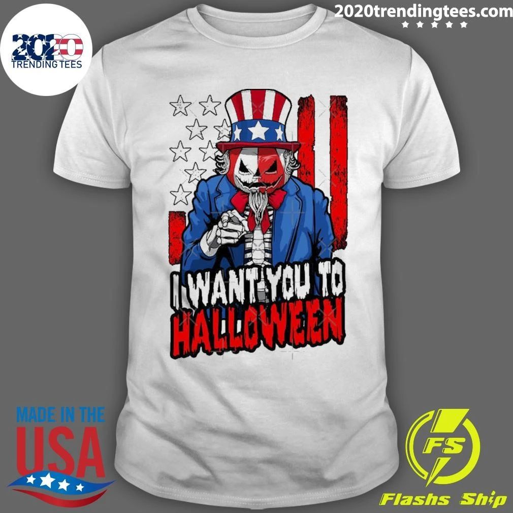 Patriotic Zombie Uncle Sam Pumpkin USA I Want You To Halloween Shirt