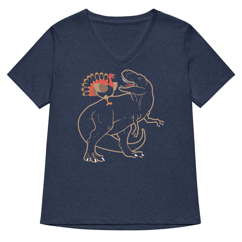Turkey Riding T-Rex Women's V-Neck Tee
