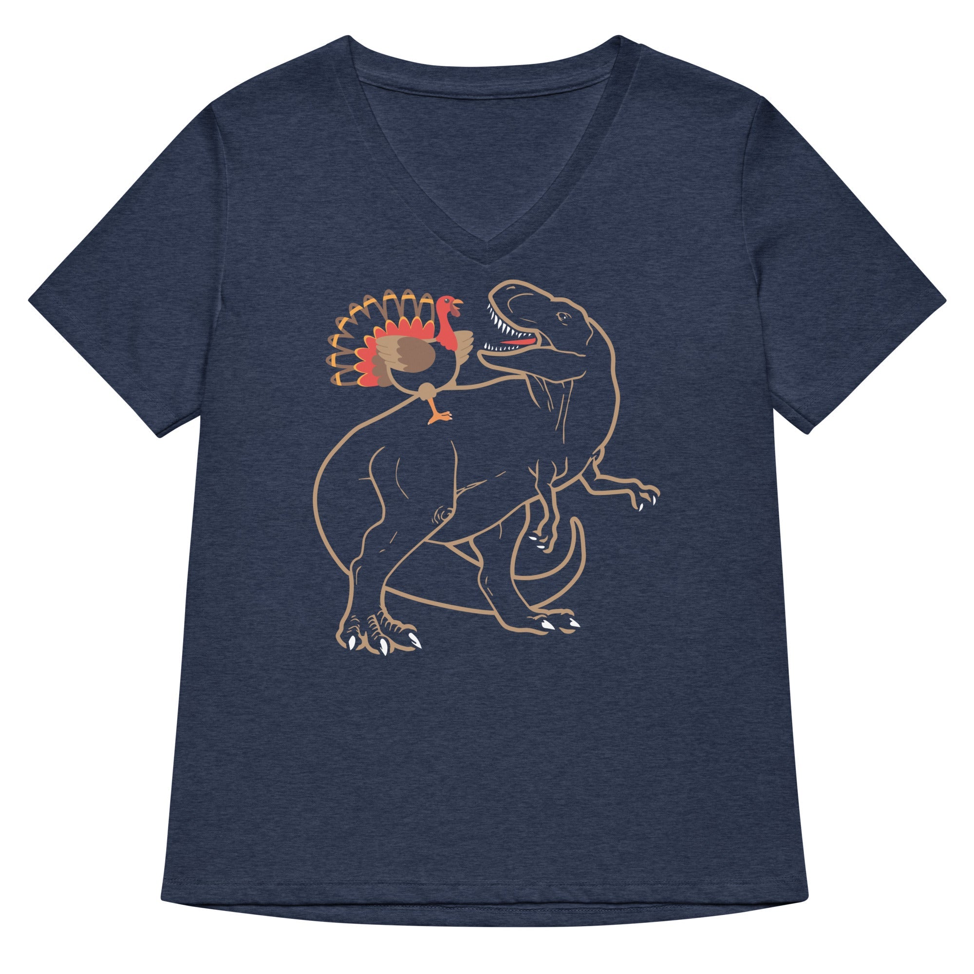 Turkey Riding T-Rex Women's V-Neck Tee